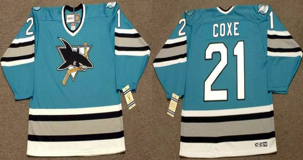 2019 Men San Jose Sharks #21 Coxe blue CCM NHL jersey 